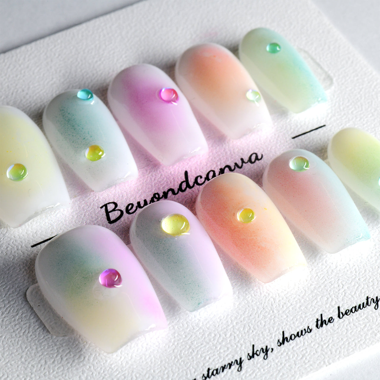 Cute Multi-color Sparkle Medium Coffin Handmade Press On Nails With Diamond-BEYONDCANVA