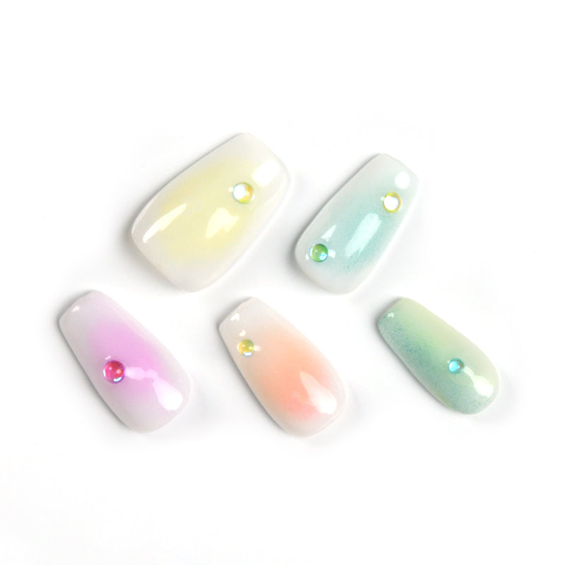 Lovely Multi-color Sparkle Medium Coffin Handmade Press On Nails With Diamond-BEYONDCANVA