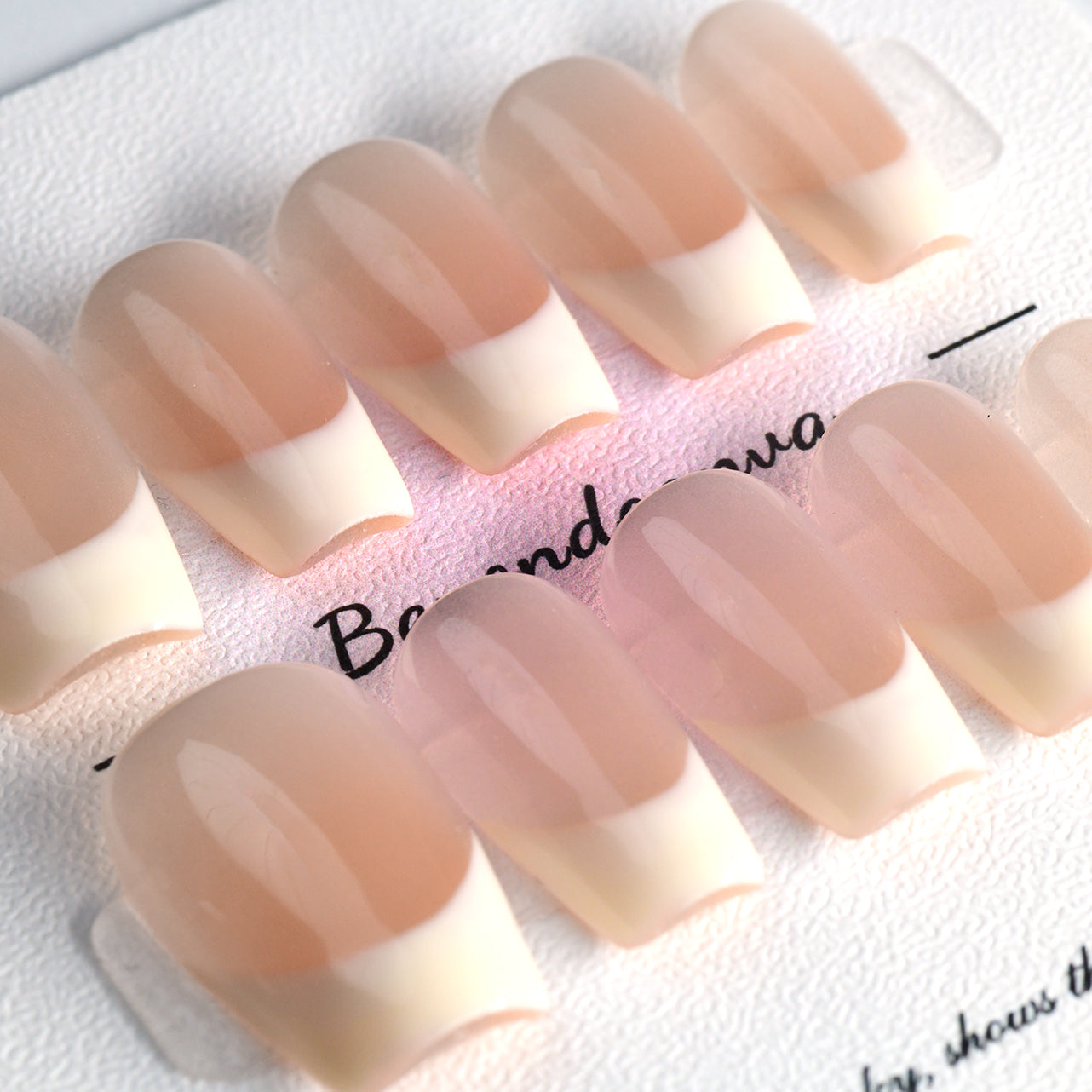 French Nude Pink Acrylic Medium Coffin Handmade Press On Nails BEYONDCANVA