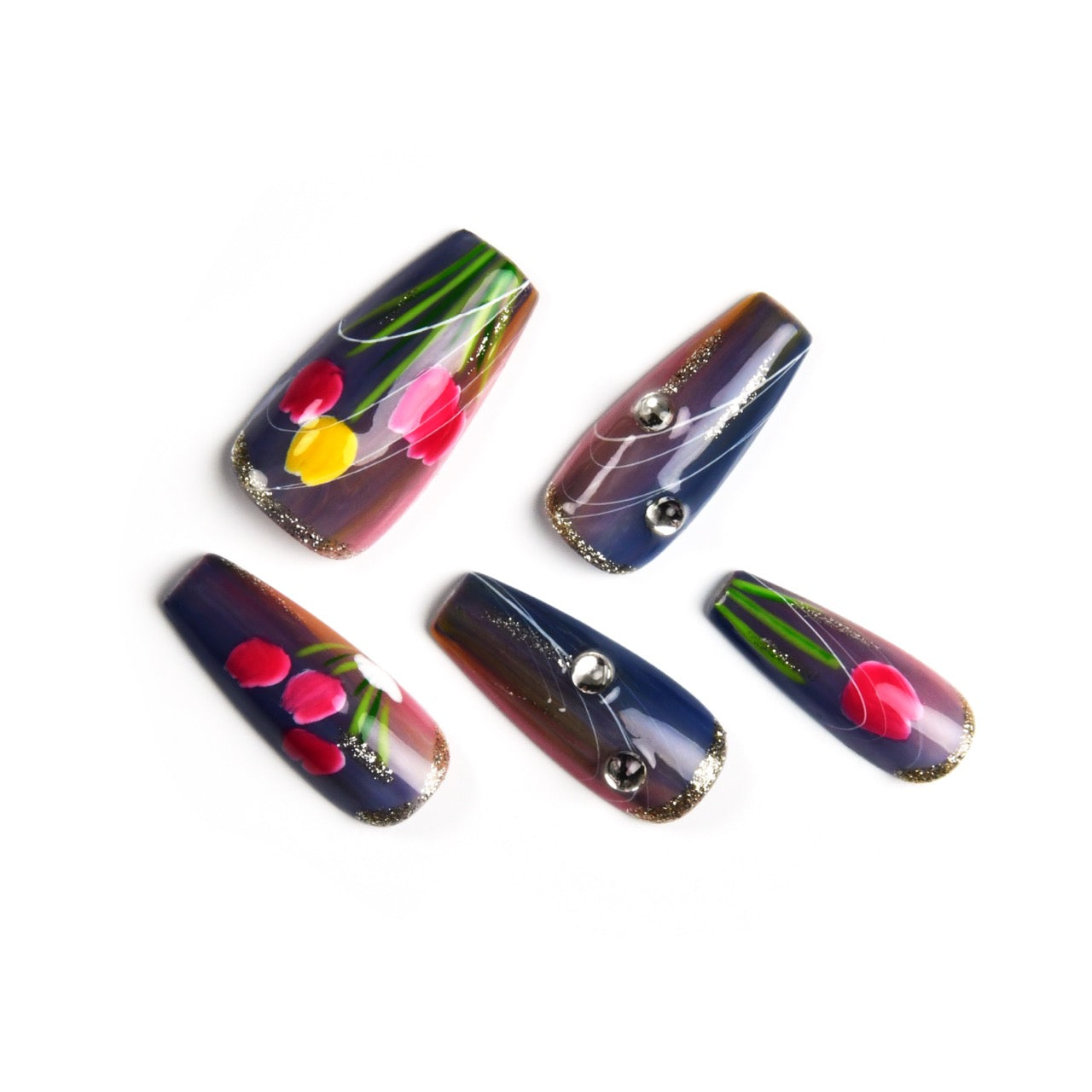 Elegant Multi-Color Acrylic Long Coffin Glossy Handmade Press On Nails BEYONDCANVA
