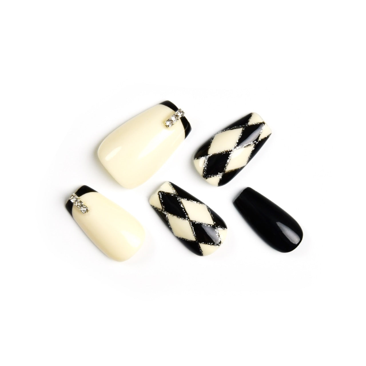 Elegant Black And White Acrylic Medium  Coffin Colorblock  Handmade Press On Nails BEYONDCANVA