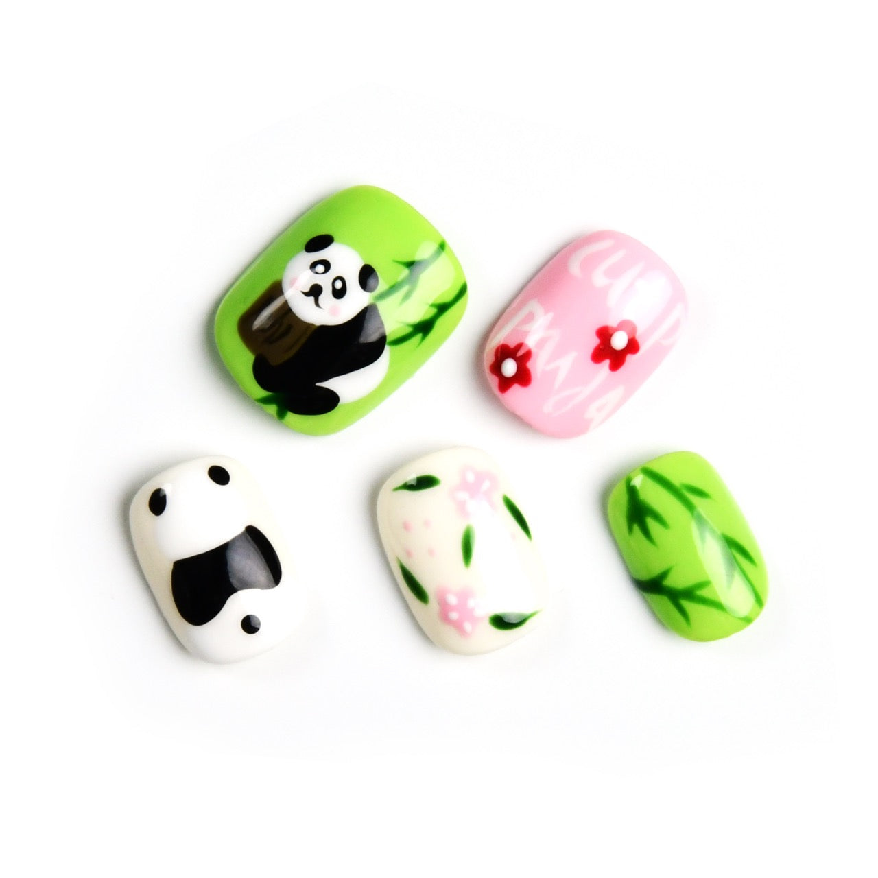 Cute Squoval Short Bamboo Panda Handmade Press on Nails With Multi-Color-BEYONDCANVA