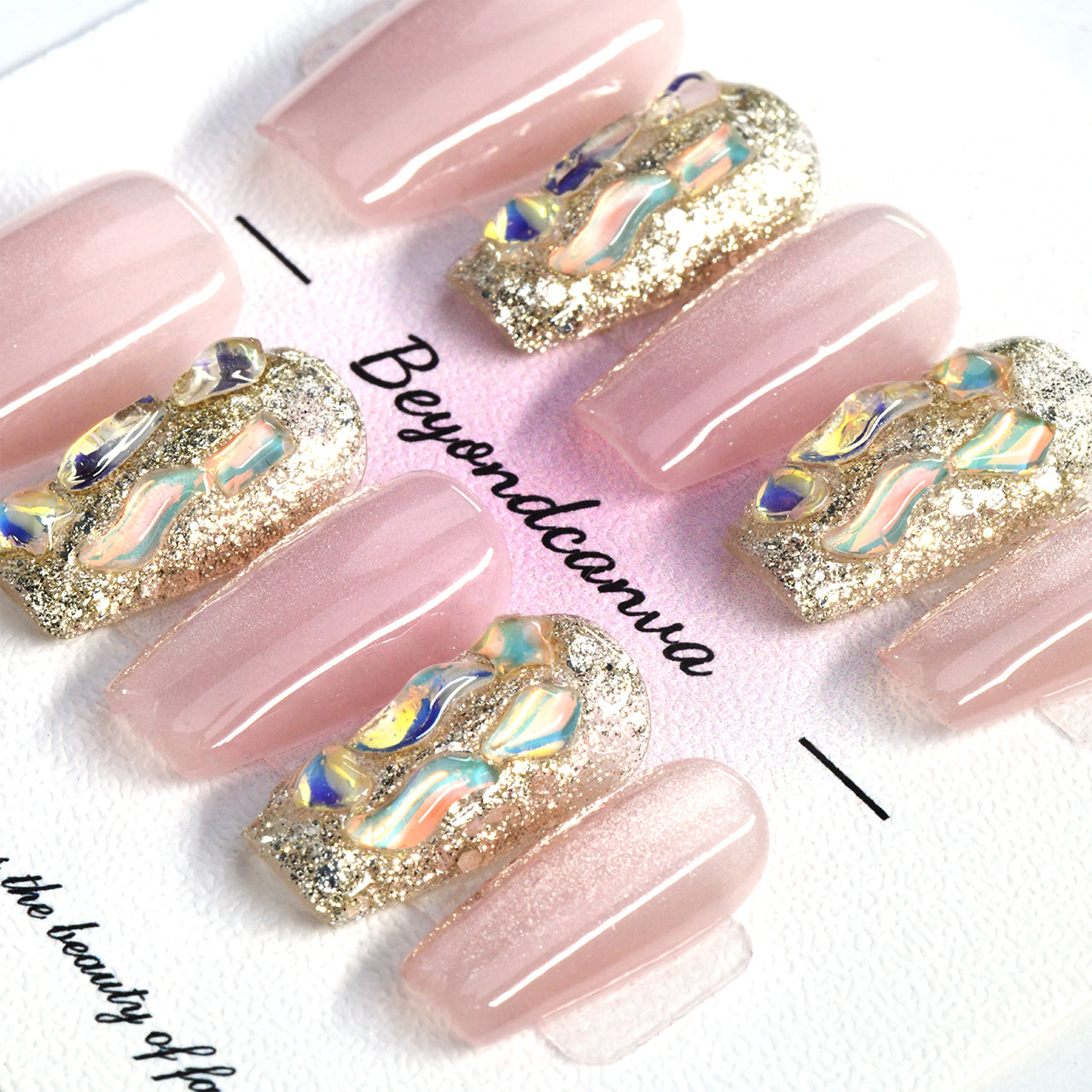Exquisite Pink Coffin Handmade Acrylic Press On Nails With Butterfly Design BeyondCanva  