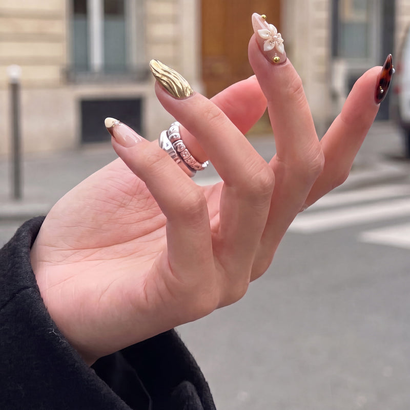 Golden Bloom Handmade Press On Nails