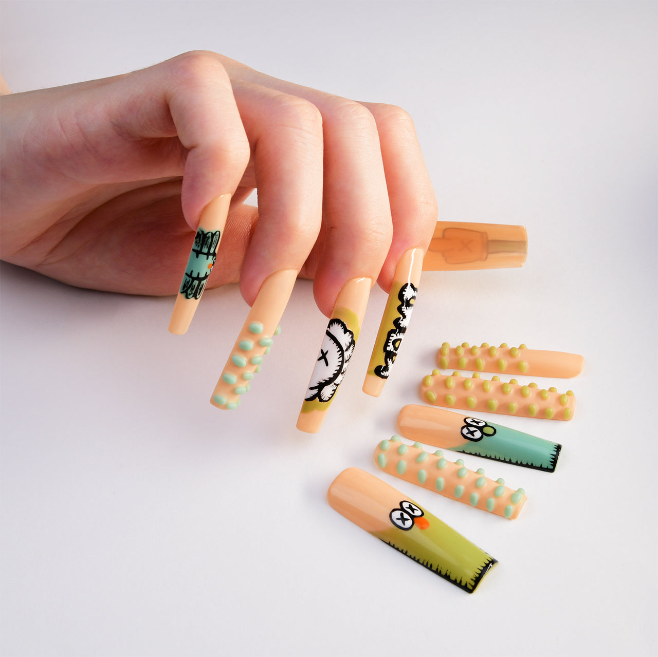 Cute  Orange Acrylic Extra Extra Long Square Diamond Handmade Press On Nails BEYONDCANVA