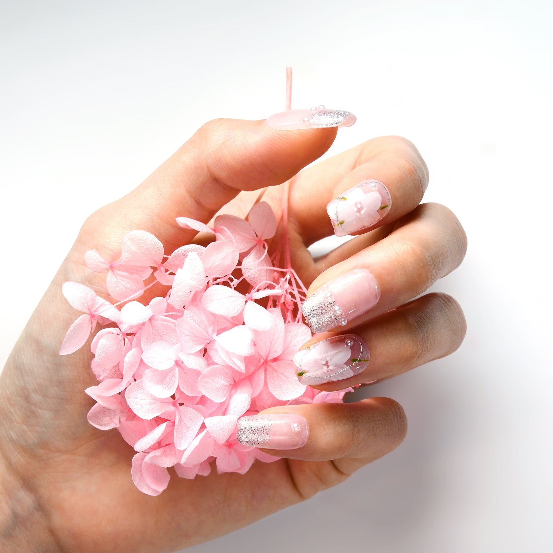 Classy Pink Acrylic Square Medium Glossy Floral Handmade Press On Nails BEYONDCANVA