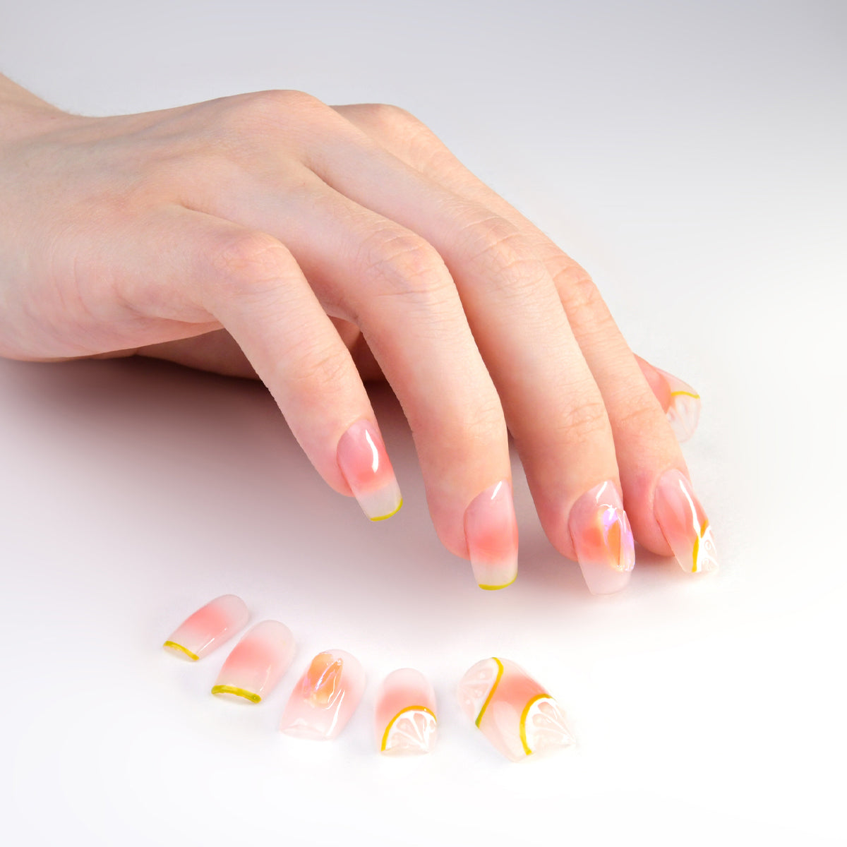 Exquisite Pink Acrylic Medium Square Watermelon Design Handmade Press On Nails BEYONDCANVA