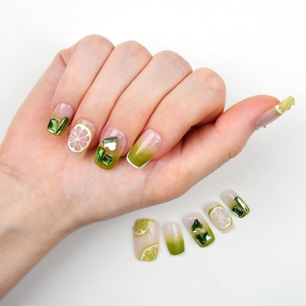 Cute Green Acrylic Medium Square Watermelon Design Handmade Press On Nails BEYONDCANVA