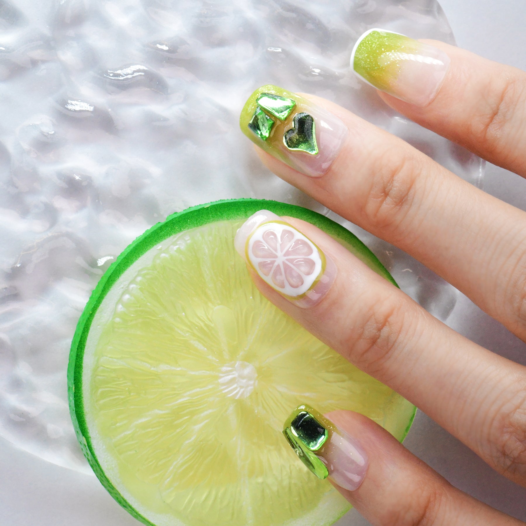 Green Acrylic Medium Square Watermelon Design Handmade Press On Nails BEYONDCANVA