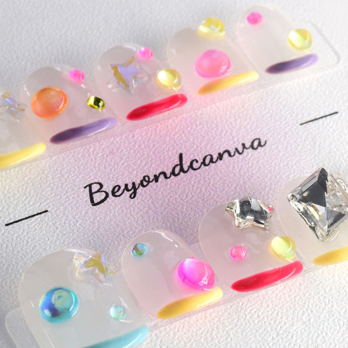 Cute Multi-color Acrylic Short Oval Diamond Handmade Press On Nails BEYONDCANVA