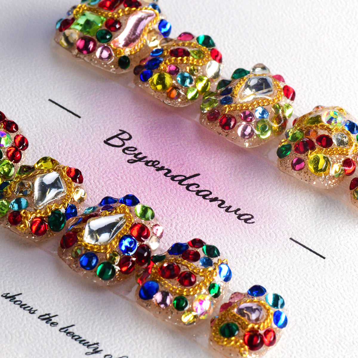 Exquisite Multi-color Glitter Acrylic Short Oval Diamond Handmade Press On Nails BEYONDCANVA