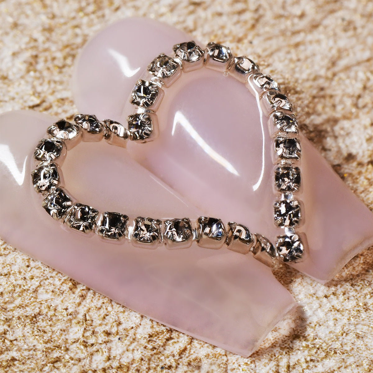 Elegant Pink Coffin Long Heart Acrylic Diamond Handmade Press On Nails BEYONDCANVA