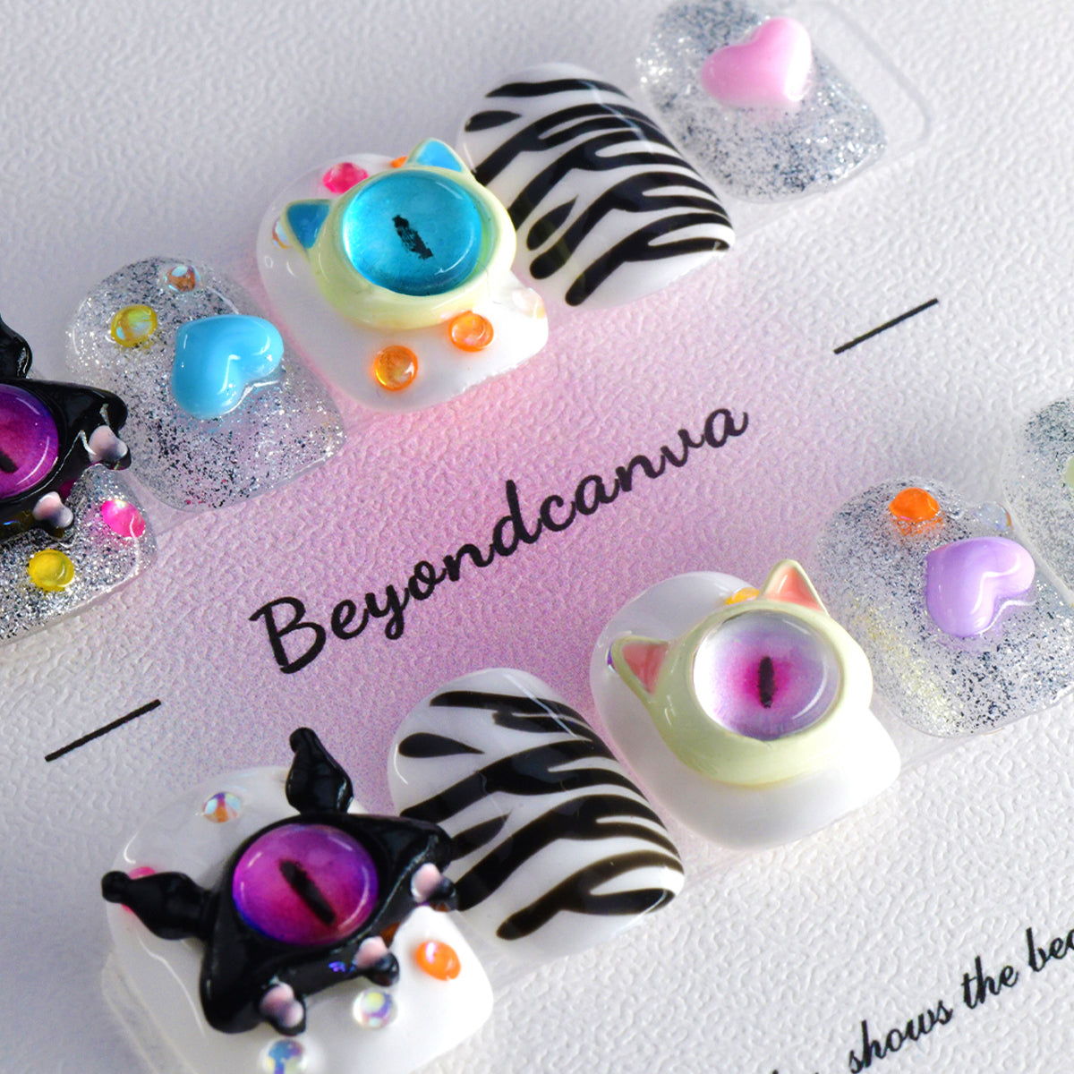 Cute Multi-color Glitter Acrylic Short Oval Diamond Handmade Press On Nails BEYONDCANVA