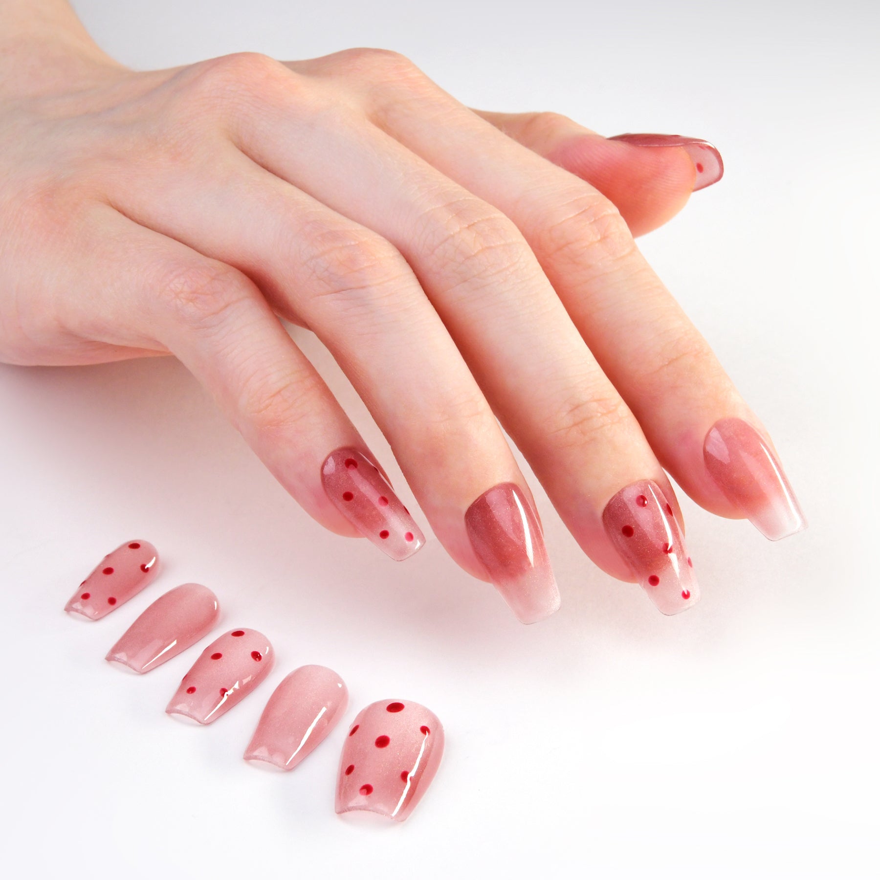 Elegant Glitter Pink Medium Coffin Handmade Press On Nails BEYONDCANVA