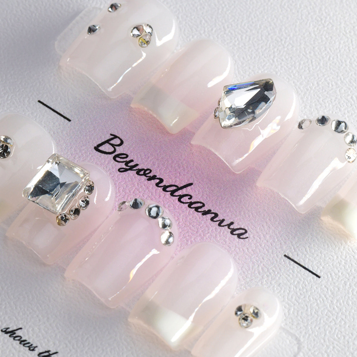Exquisite White Short Coffin Arcylic Diamond Handmade Press On Nails BEYONDCANVA