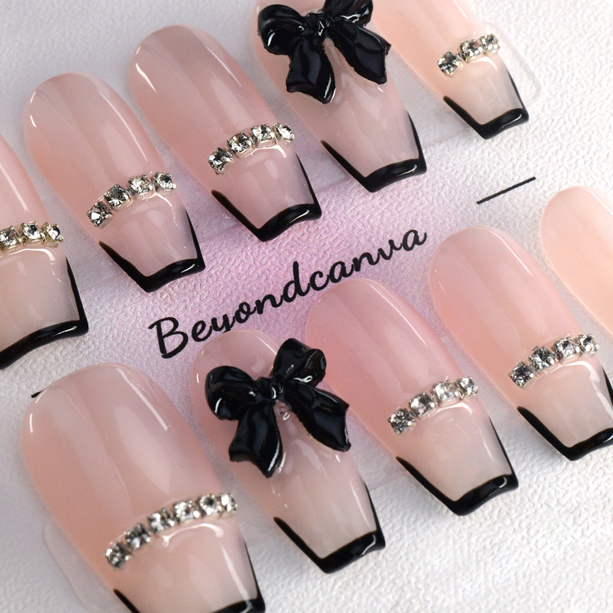 French Pink Coffin Long Butterfly Acrylic Diamond Handmade Press On Nails BEYONDCANVA