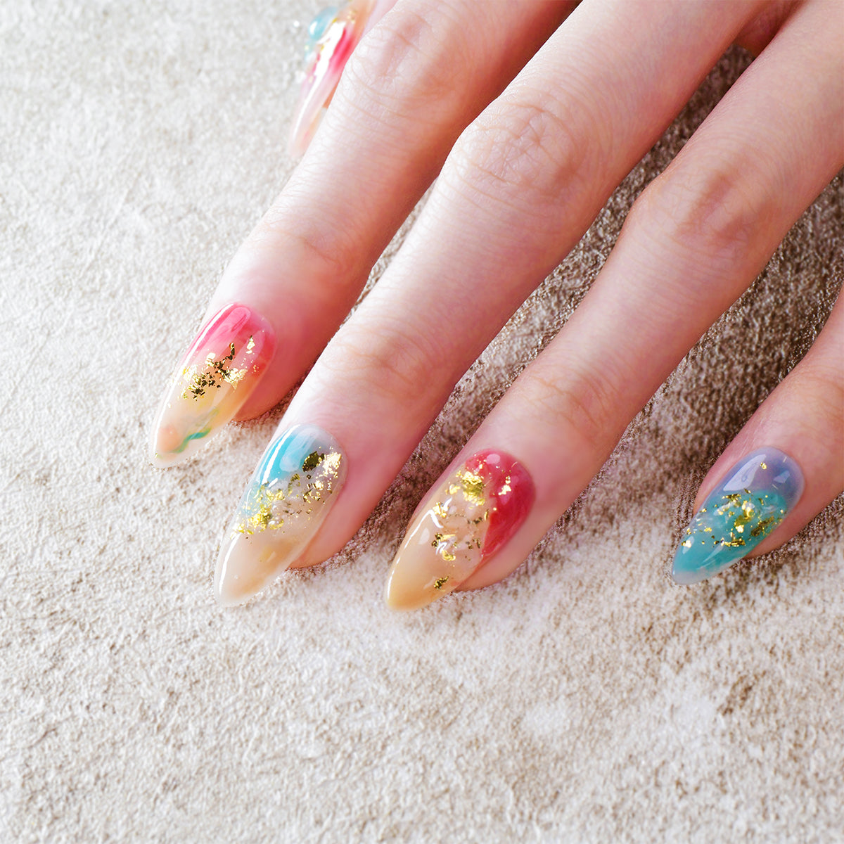 Classy Multi-color Long Almond Acrylic Glossy Handmade Press On Nails BEYONDCANVA