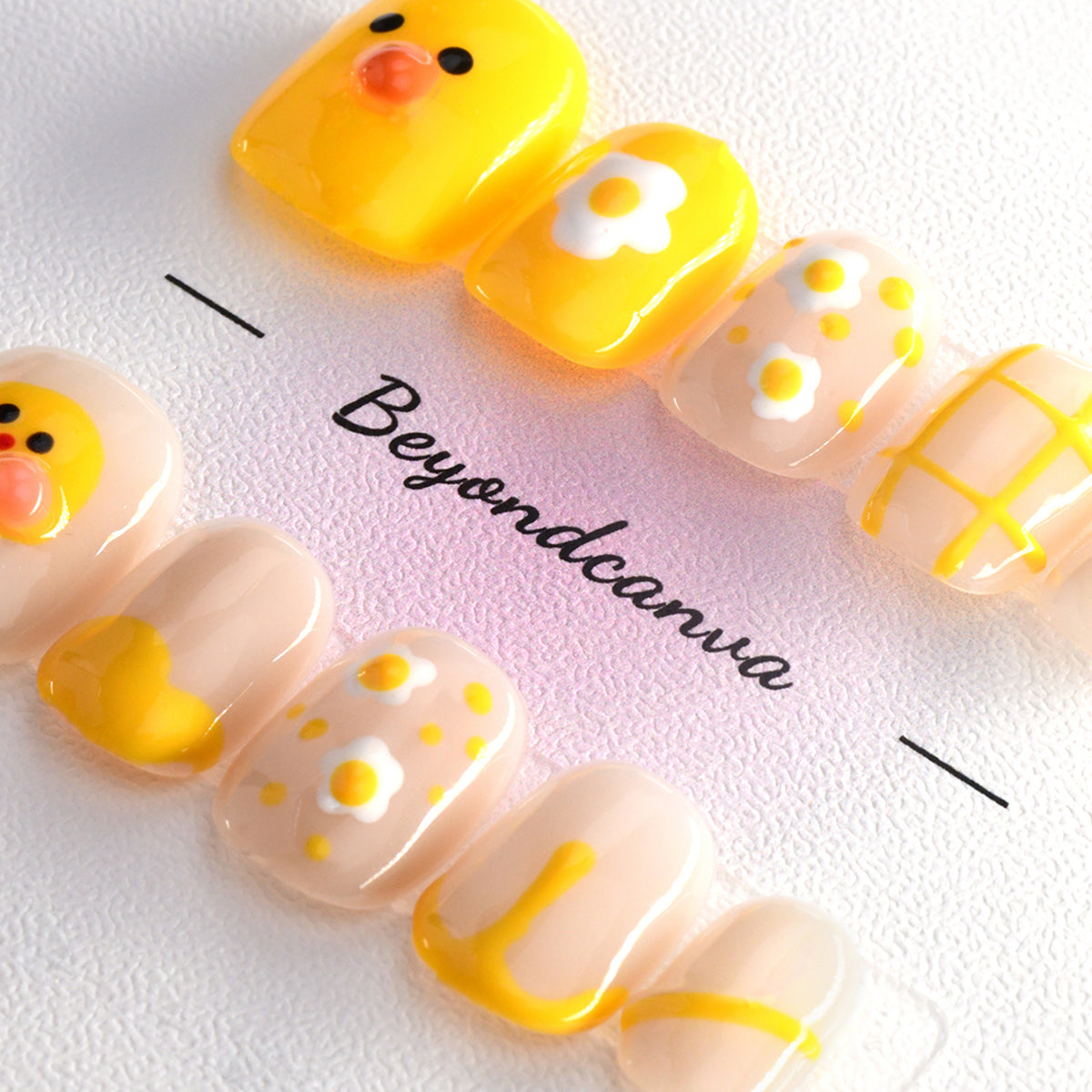 Cute Yellow Acrylic Short Oval Glossy Animal Handmade Press On Nails BEYONDCANVA