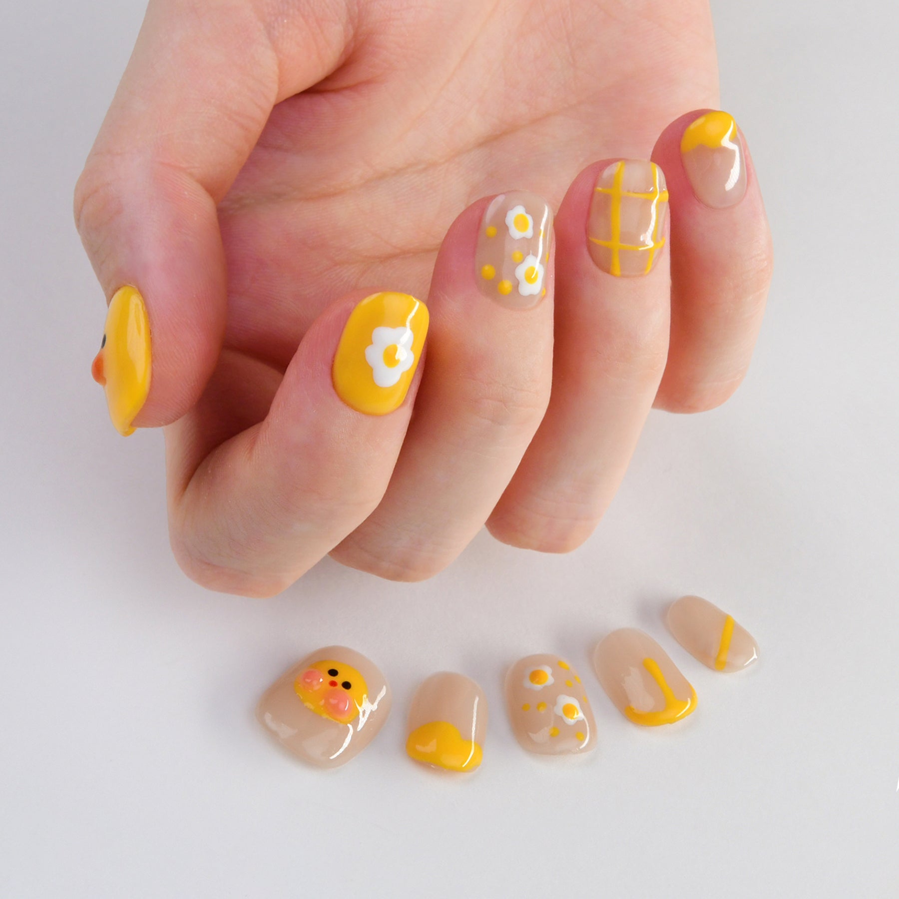 Lovely Yellow Acrylic Short Oval Animal Handmade Press On Nails BEYONDCANVA