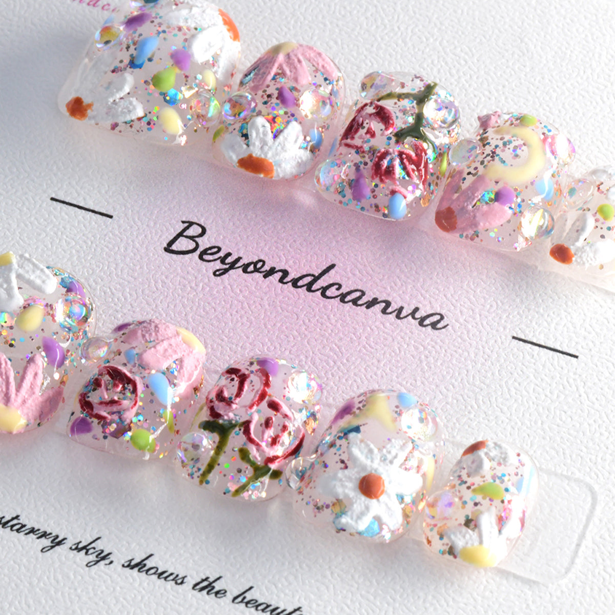 Elegant Multi-color Glitter Acrylic Short Oval Diamond Handmade Press On Nails BEYONDCANVA