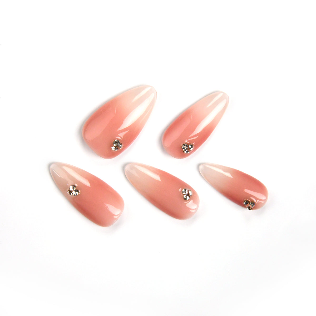 Exquisite Pink Long Almond Acrylic Handmade Press On Nails With Diamonds-BEYONDCANVA