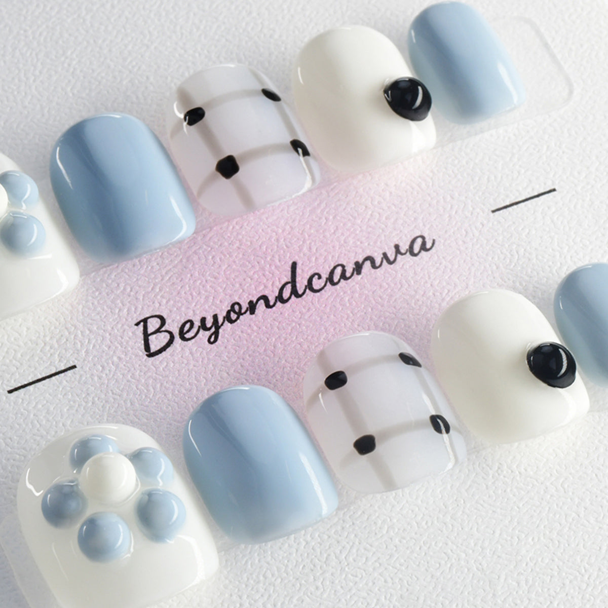 Cute Blue Glossy Acrylic Short Oval Handmade Press On Nails BEYONDCANVA