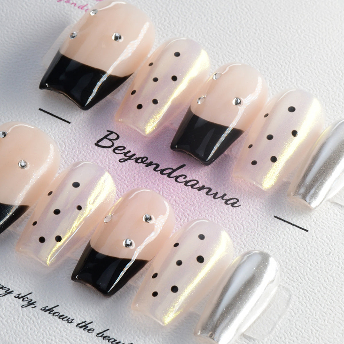 Exquisite Pink Acrylic Medium Coffin Diamond Handmade Press On Nails BEYONDCANVA