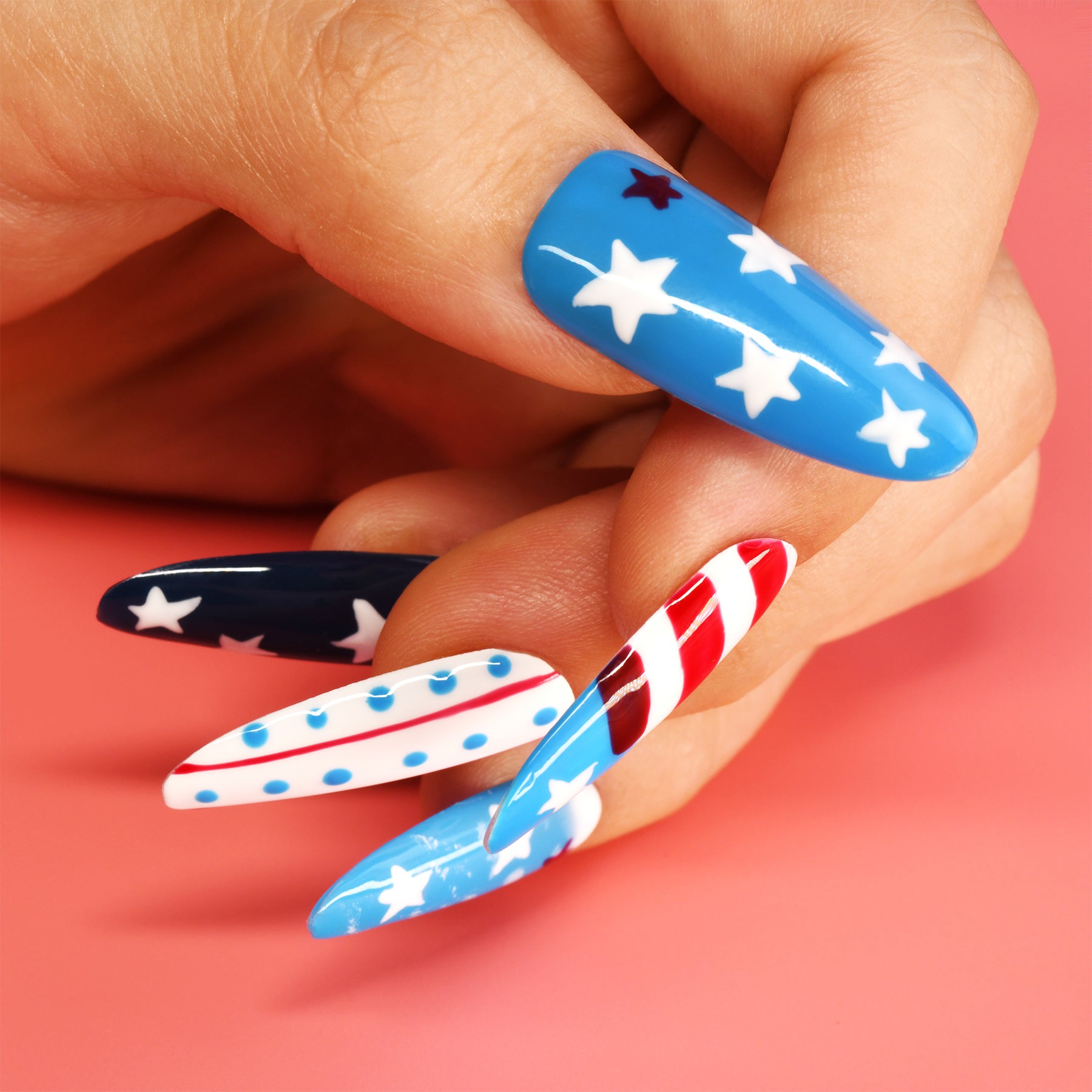 Patriotic Stars and Stripes Handmade Press On Nails