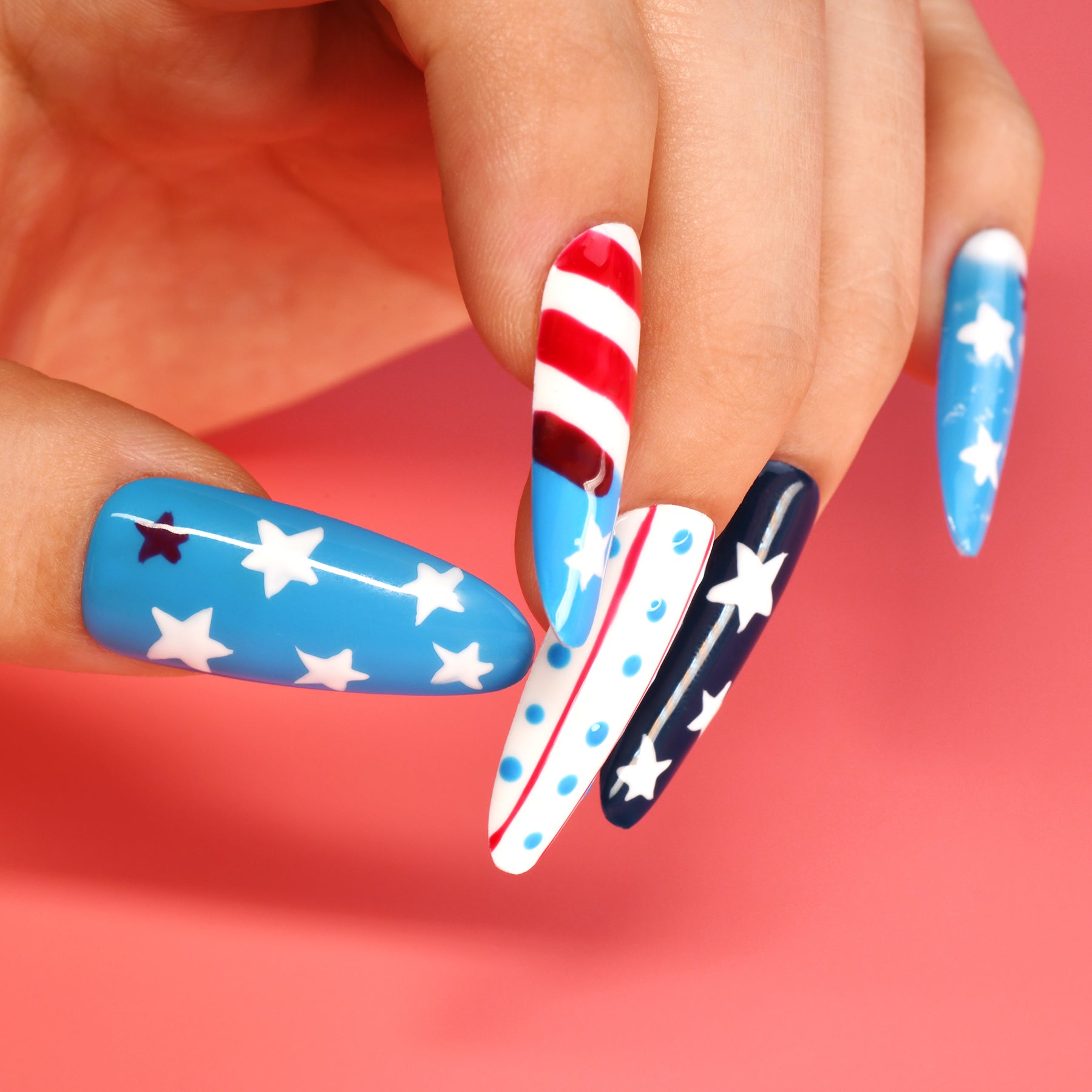 Patriotic Stars and Stripes Handmade Press On Nails