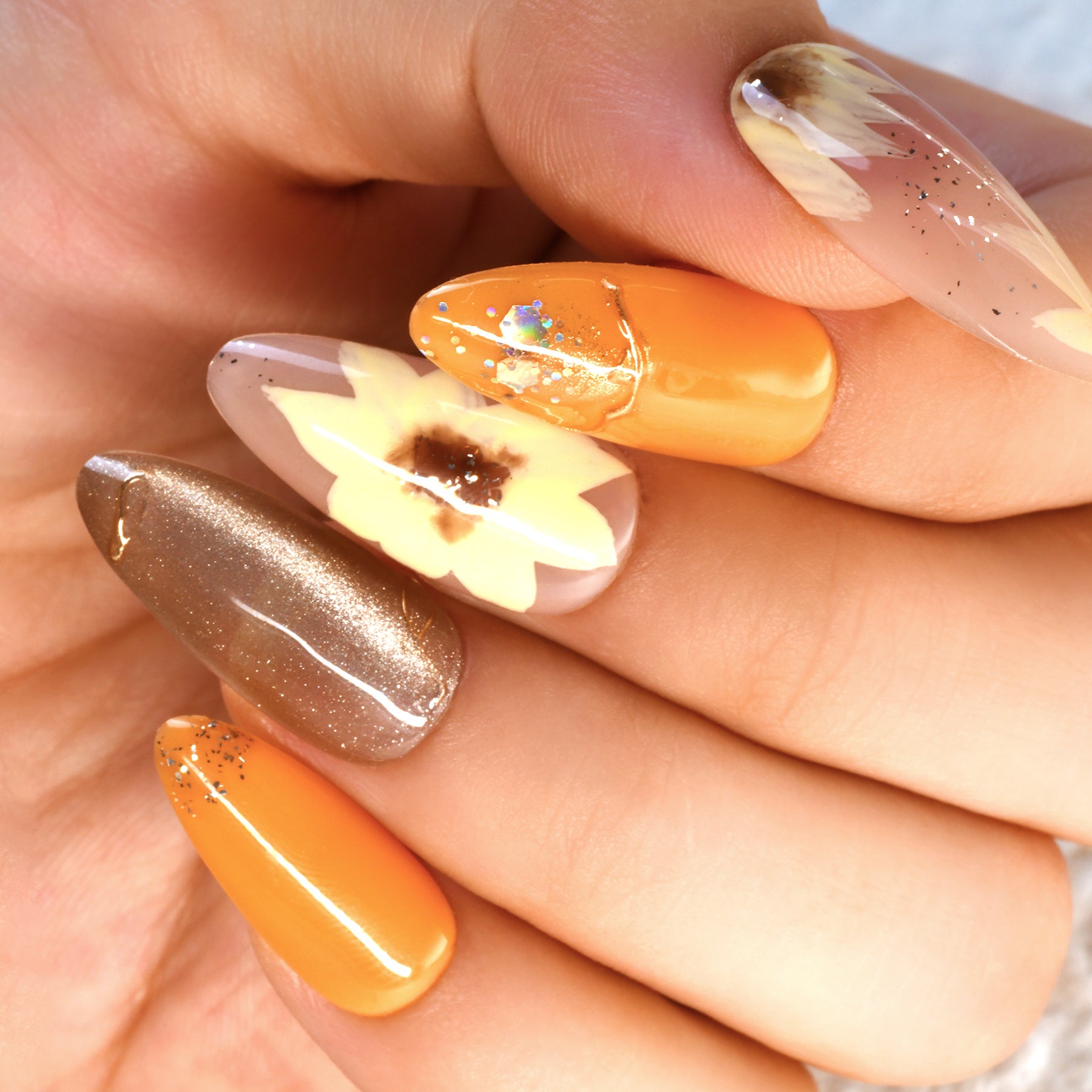 Autumn Sunflower Handmade Press On Nails