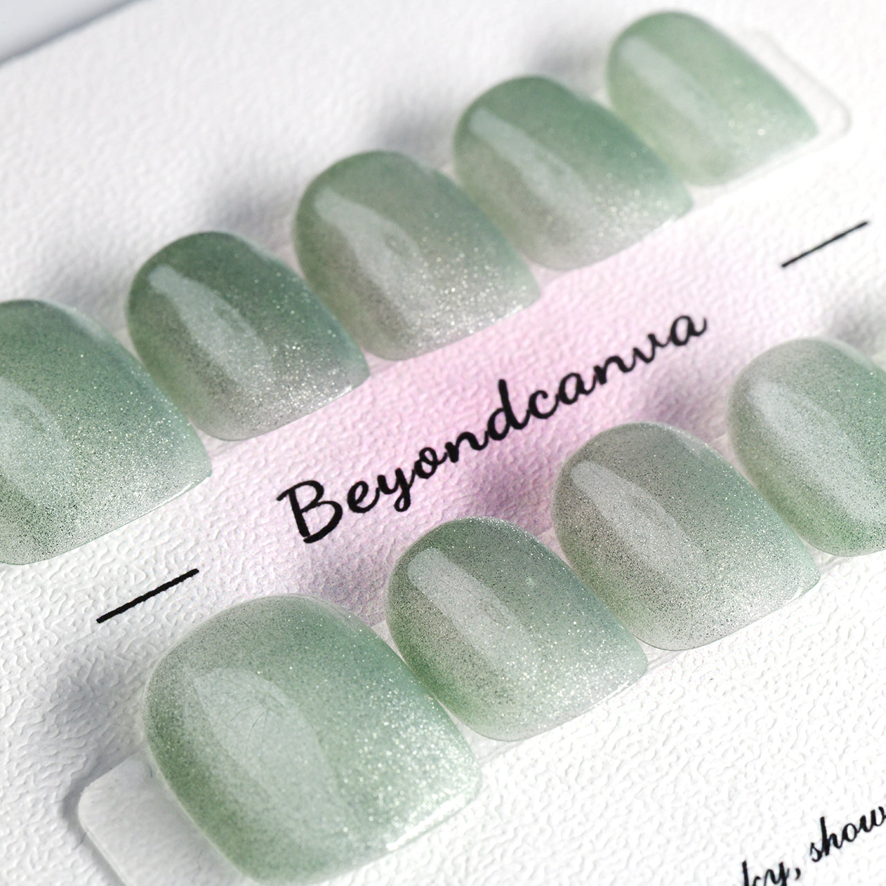 Elegant Nude Green Short Acrylic Handmade Press On Nails BEYONDCANVA