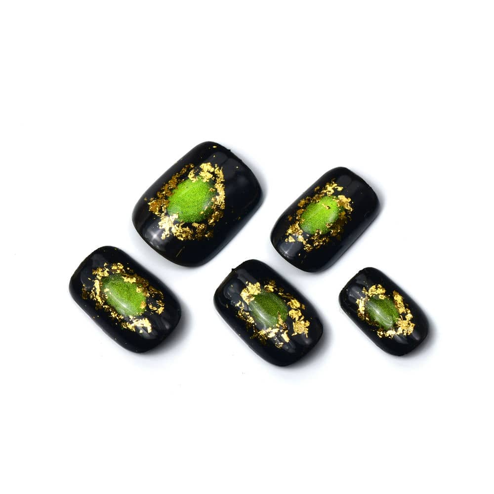 Exquisite Black Acrylic Square Short Handmade Press On Nails With Cat Eyes-BEYONDCANVA