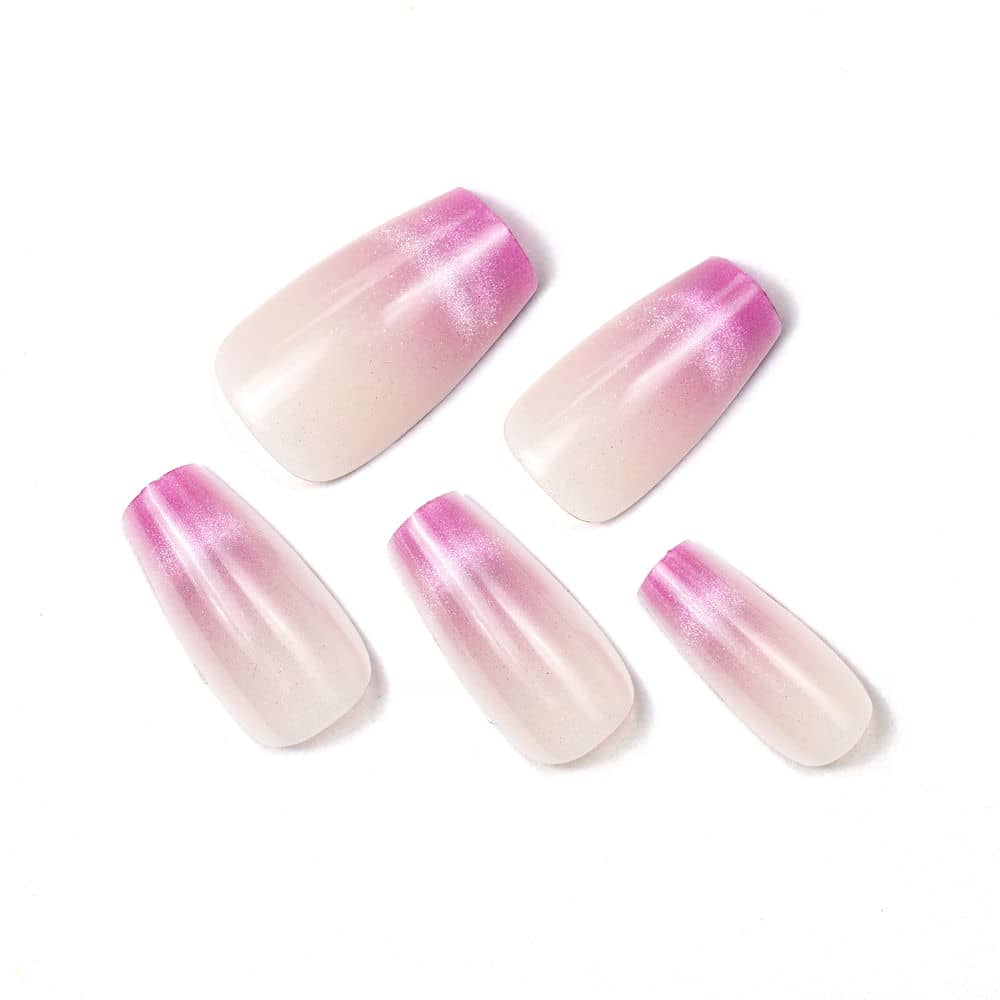 Elegant Pink Medium Coffin Handmade Press On Nails With Cat Eyes-BEYONDCANVA
