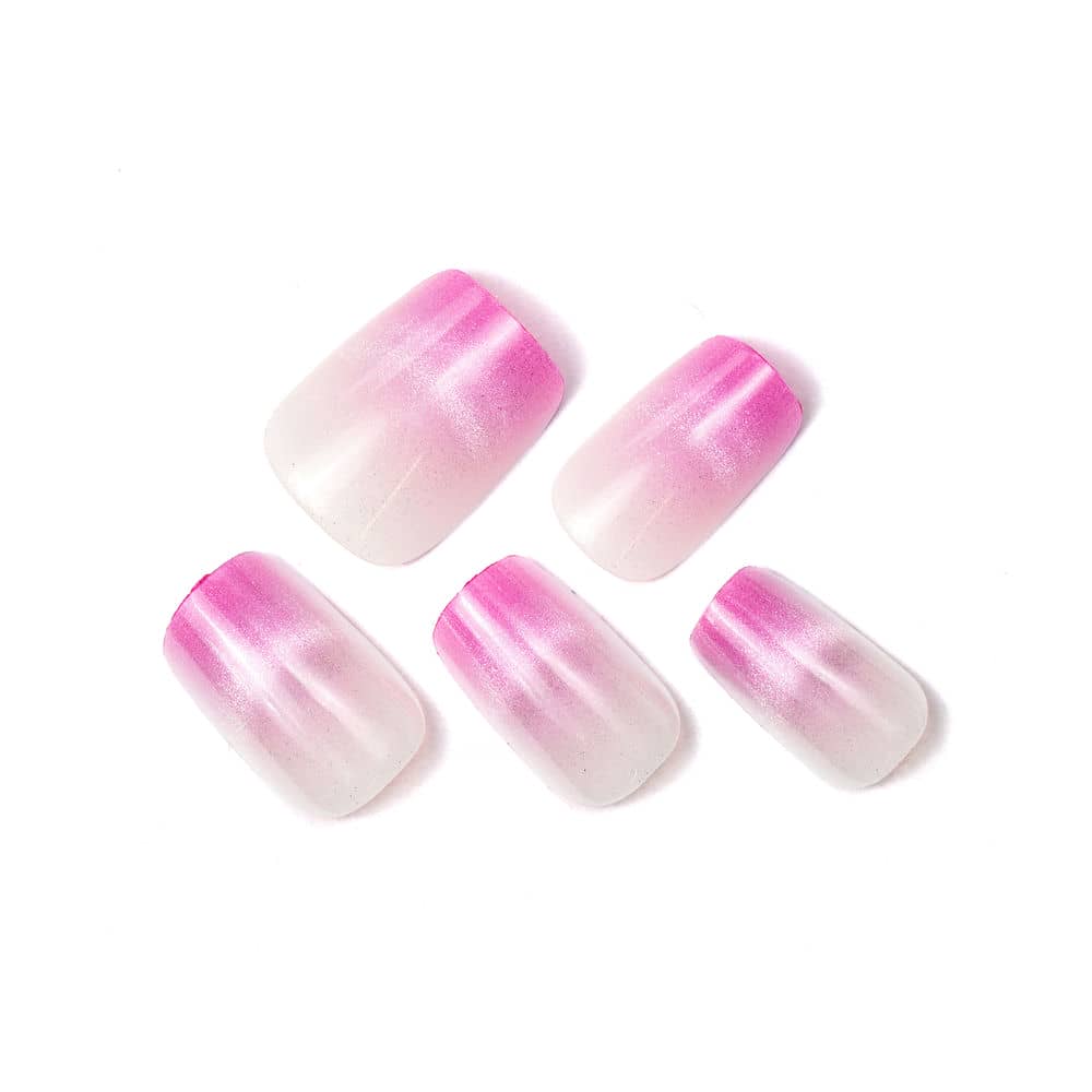 French Ombre Pink Short Coffin Handmade Press On Nails With Cat Eyes BEYONDCANVA