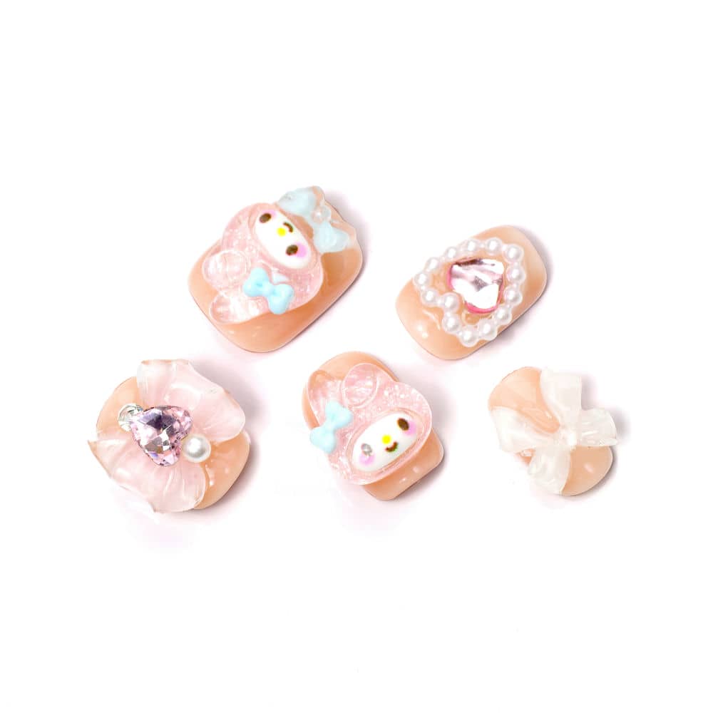 Lovely Cute Pink Coffin Short Handmade Press on Nails With Diamond-BEYONDCANVA
