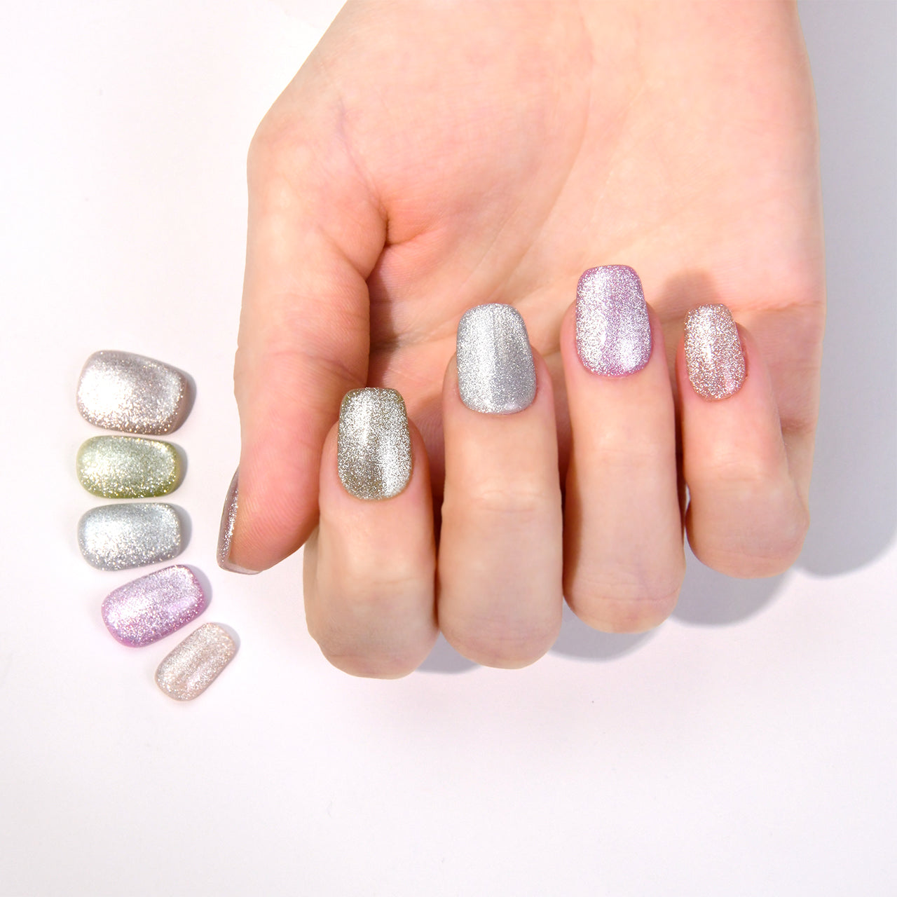 Sparkle Multi-color Short Coffin Handmade Press On Nails With Shining-BEYONDCANVA