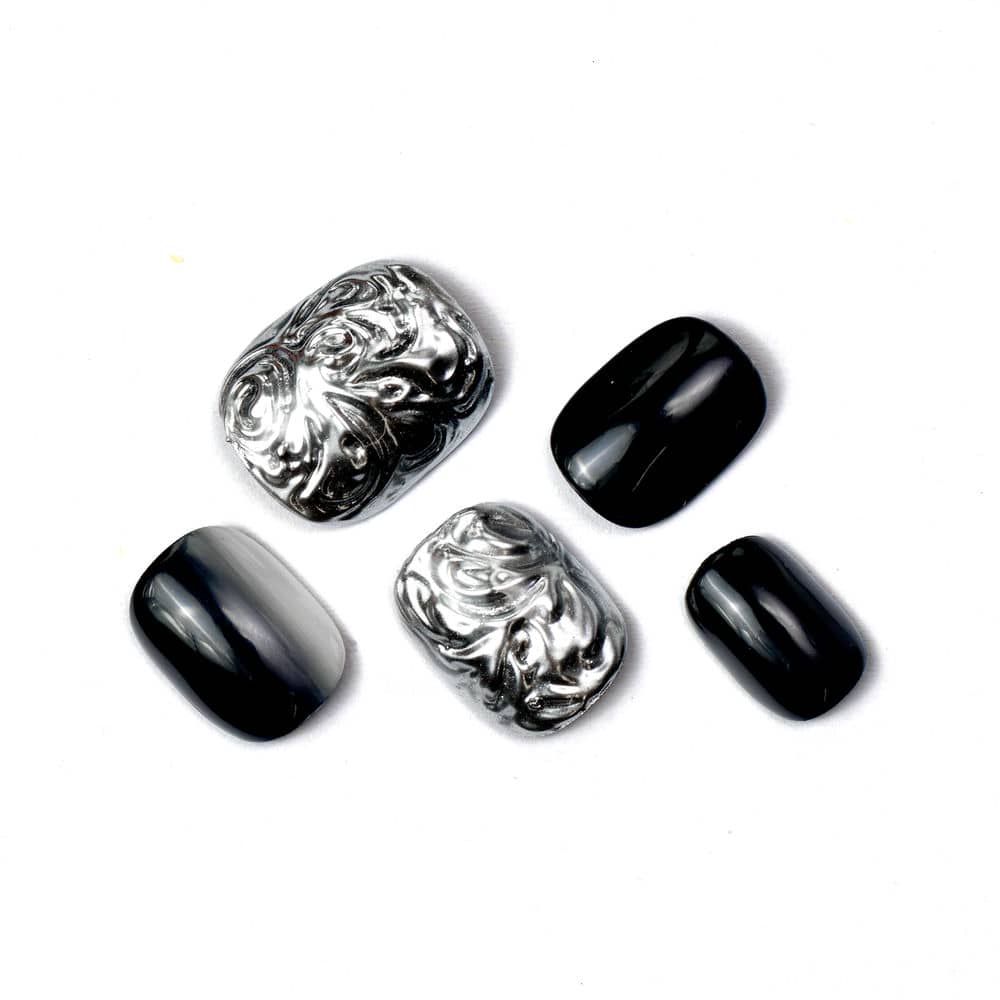 Elegant Black Acrylic Short Squoval Glitter Diamond Handmade Press On Nails BEYONDCANVA