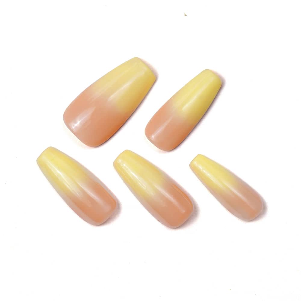 Ombre Yellow Pink Acrylic Long Coffin Glossy Handmade Press On Nails BEYONDCANVA