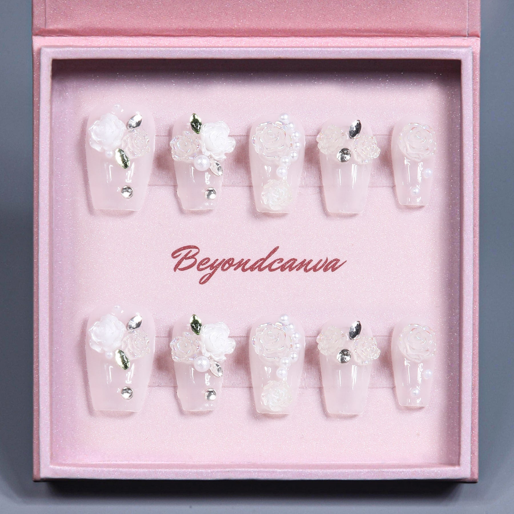 Flower Blossom Pearl Handmade Press On Nails