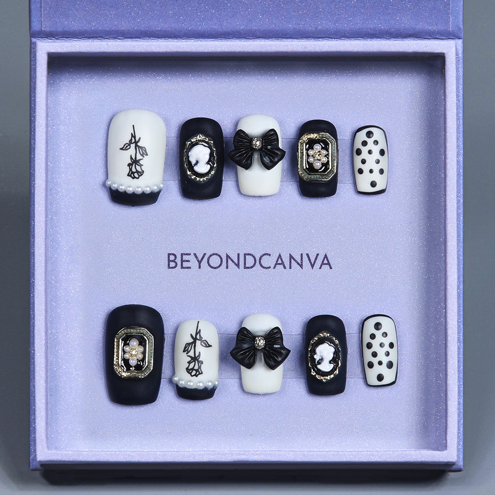 Monochrome Elegance Handmade Press On Nails