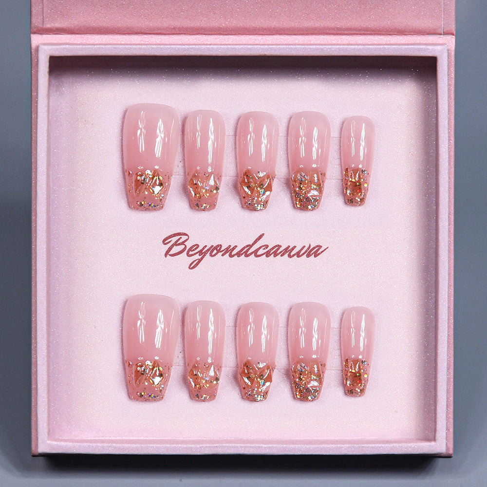 Gradient Pink Diamonds Handmade Press On Nails