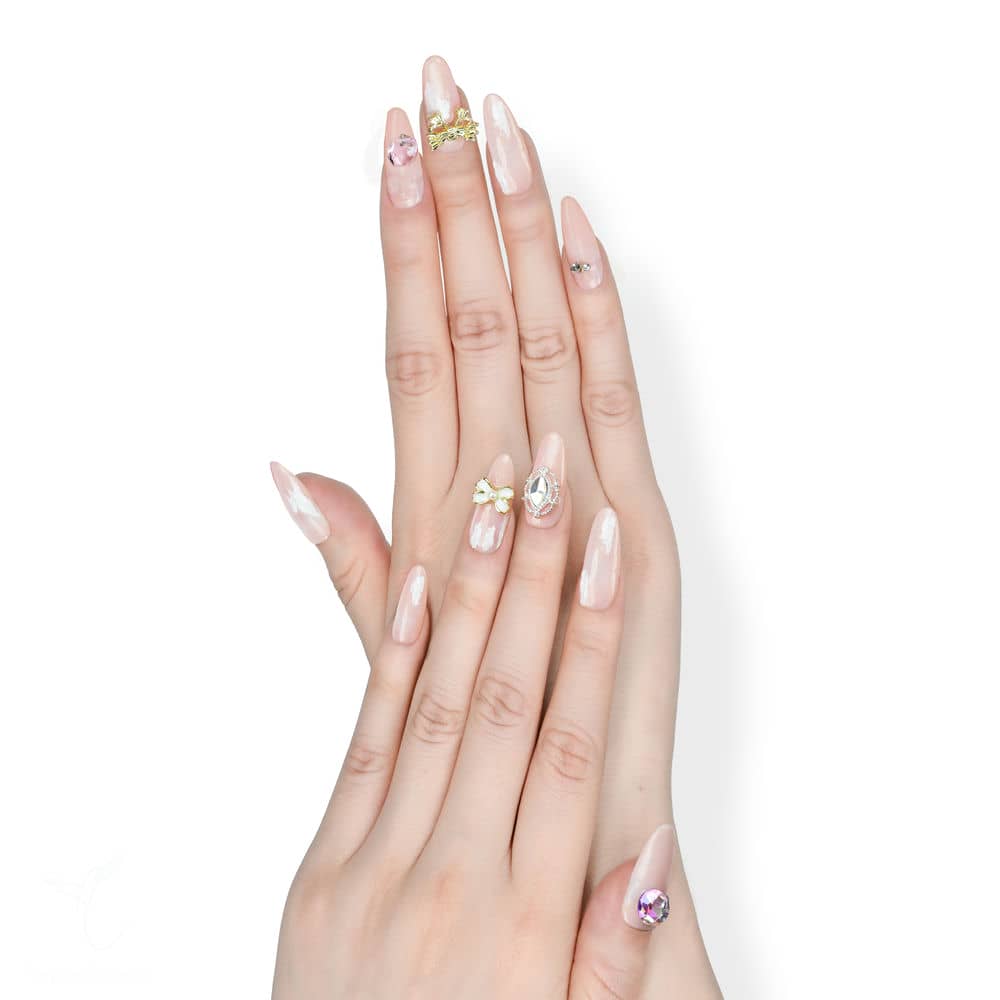 Sparkle Pink Acrylic Almond Long Glossy Handmade Press On Nails With Diamond BEYONDCANVA