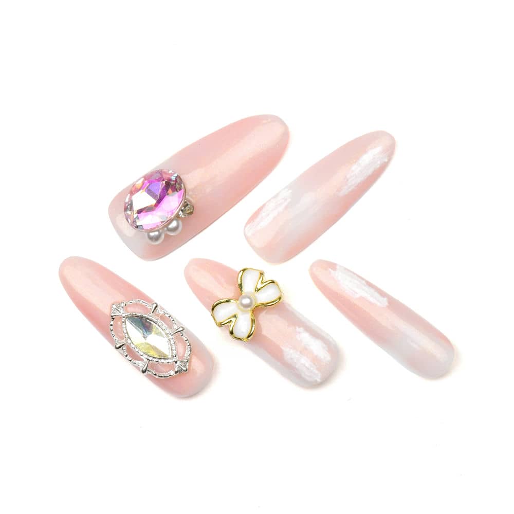 Pink Acrylic Almond Diamond Long Glossy Handmade Press On Nails BEYONDCANVA