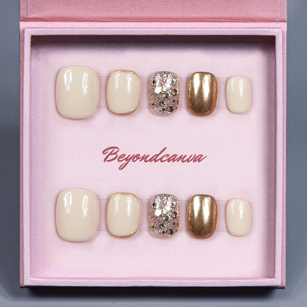 Champagne Shimmer Handmade Press On Nails