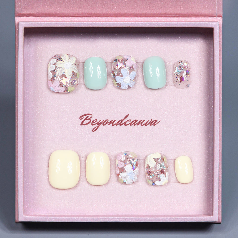 Blooming Garden Symphony Handmade Press On Nails