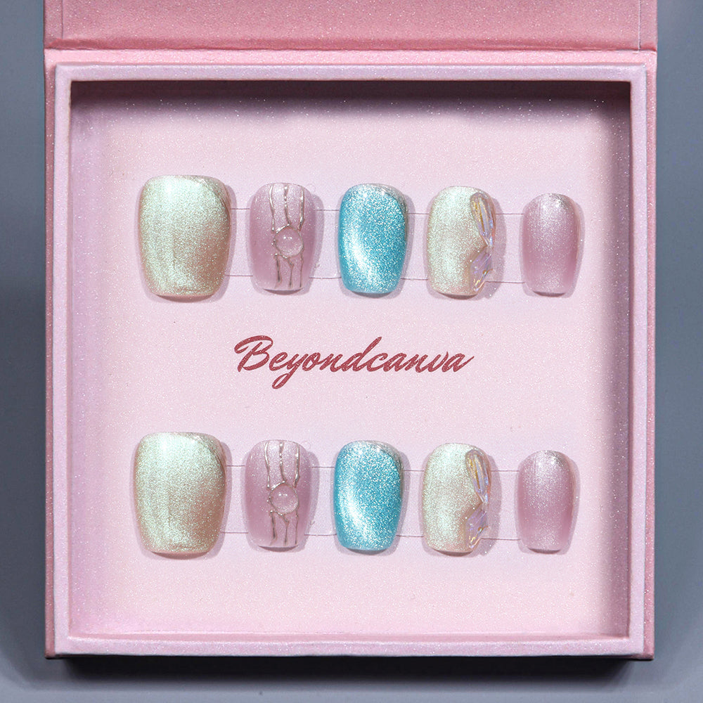 Pastel Gem Harmony Handmade Press On Nails