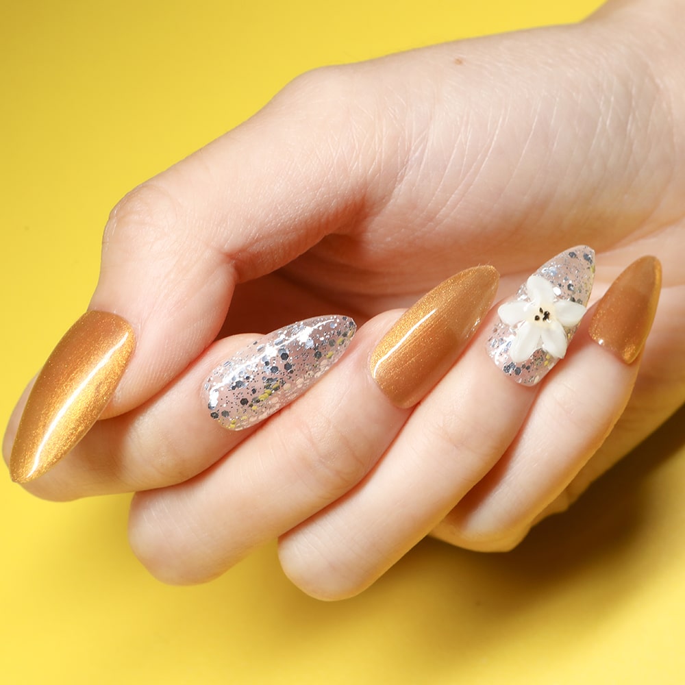 Golden Blossom Handmade Press On Nails