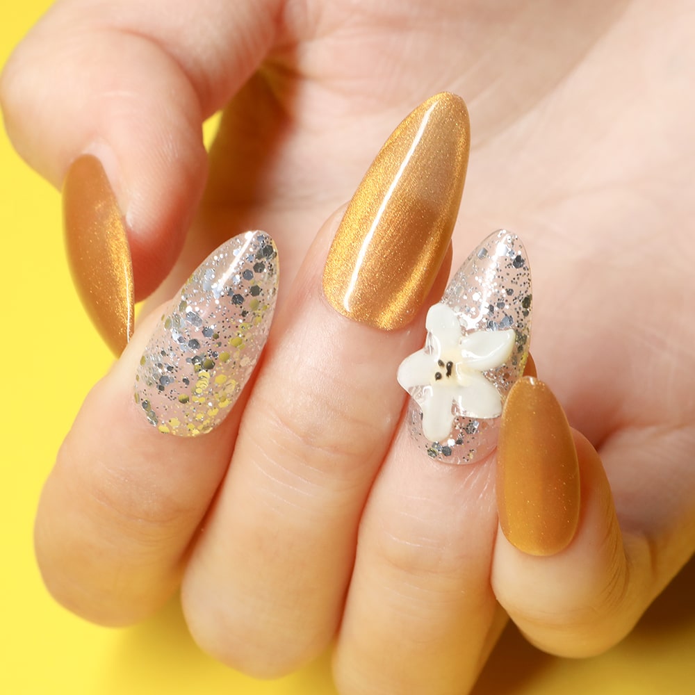 Golden Blossom Handmade Press On Nails