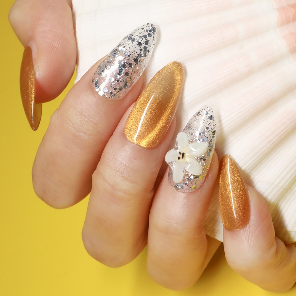 Golden Blossom Handmade Press On Nails