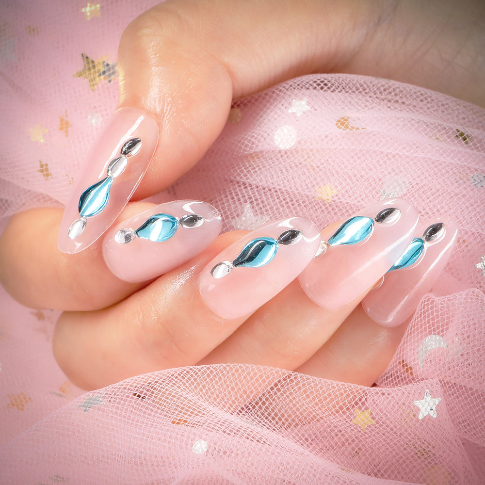 Sapphire Blush Handmade Press On Nails